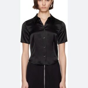 Nanushka Black Satin Button-Up Shirt